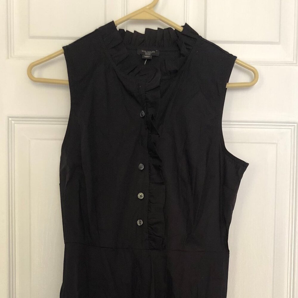 Ann Taylor Factory Petite Knee-Length Buttoned Black Dress NWT